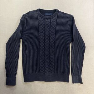 Nautica Cable Knit Sweater Men's Size Small Navy Blue Long Sleeve Crew Neck